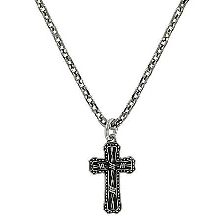 Montana Silversmiths Antiqued Stainless Barbed Wire Cross Necklace 