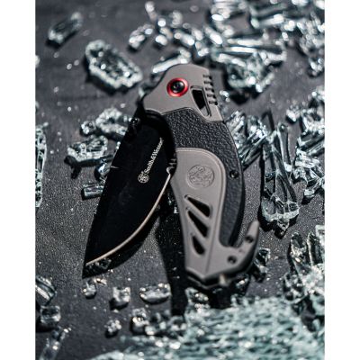 Image showing  3.25 in. Spring-Assisted Rescue Drop-Point Serrated Folding Knife, Black Oxide