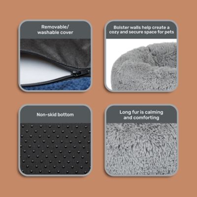 Image showing  Long Fur Round Bolster Pet Bed, 23 in.