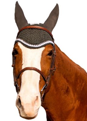 Equine Couture Horse Fly Bonnet with Silver Rope and Crystals