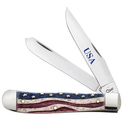 Case Cutlery 3.24 in. Star Spangled Natural Bone Color Wash Trapper Knife, 64132