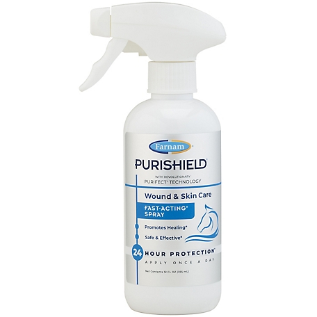Farnam Purishield Wound and Skin Care Fast-Acting Spray for Horses, Dogs, Cats and Livestock, 12 oz.