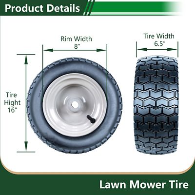 Image showing  16x6.50-8 4PR SU12 Lawn and Garden Tire Assembly on 8x5.375 Wheel, Grayish White
