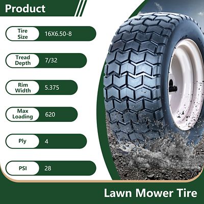 Image showing  16x6.50-8 4PR SU12 Lawn and Garden Tire Assembly on 8x5.375 Wheel, Grayish White