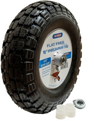 Hi-Run 10 in. Flat-Free Stud Wheelbarrow Tire Wheel Assembly with Universal Bearing Kit and Grease Fitting