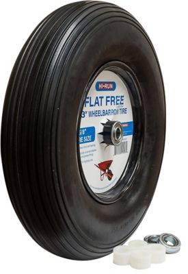 Wheelbarrow Wheels,14.2 Flat Free Wheelbarrow Tire on Wheel 3.5 Hub 5/8 Ball Bearing,Black & White PU Solid Foam Wheel 