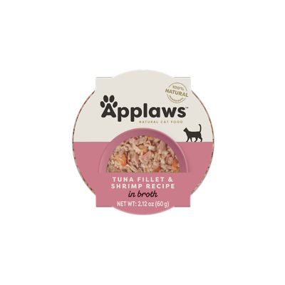 Applaws Tuna Fillet & Shrimp Recipe in Broth Natural Wet Cat Food, 2.12 oz.