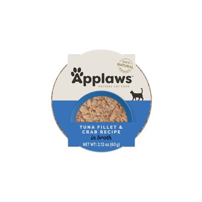 Applaws Tuna Fillet & Crab Recipe in Broth Natural Wet Cat Food, 2.12 oz.