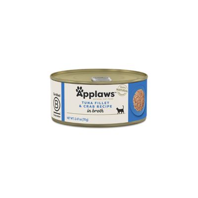 Applaws Tuna Fillet & Crab Recipe in Broth Natural Wet Cat Food, 2.47 oz.