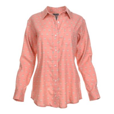 Wrangler Women's Long-Sleeve Boyfriend Print Flannel Top, Blush