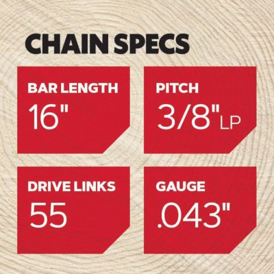 Image showing 1 th Oregon 16 in. AdvanceCut Chainsaw Chain, 3/8 in. Pitch, 0.043 in. Gauge, 55 Drive Links, 90PX055G