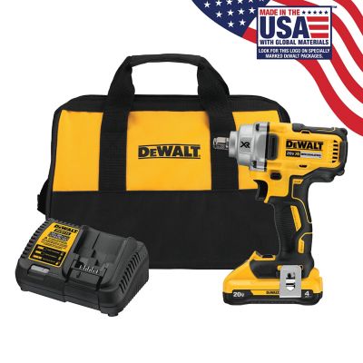 DeWALT 20V MAX Lithium Ion Cordless 1/2 in. Impact Wrench with Hog Ring, 4Ah Kit