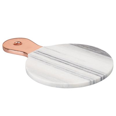 Image showing  Grey Marble Cheese Serving Paddle Board with Stainless Steel Copper Trim Handle