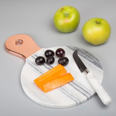 Image showing  Grey Marble Cheese Serving Paddle Board with Stainless Steel Copper Trim Handle