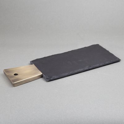 Image showing  Slate Cheese Serving Paddle Board with Stainless Steel Copper Trim Handle