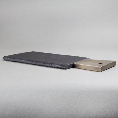 Image showing  Slate Cheese Serving Paddle Board with Stainless Steel Copper Trim Handle