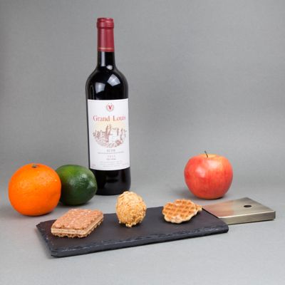 Image showing  Slate Cheese Serving Paddle Board with Stainless Steel Copper Trim Handle