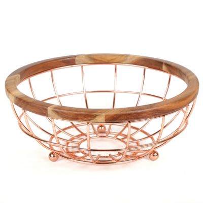 Creative Home Acacia Wood and Wire Fruit Basket