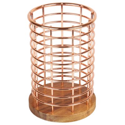 Image showing  Acacia Wood and Wire Utensil Holder