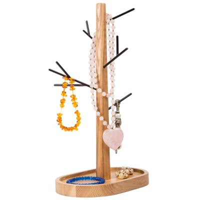 Image showing 2 th Creative Home Acacia Wood and Wire Jewelry Tree Stand