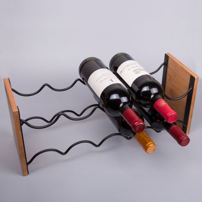 Image showing 1 th Creative Home Acacia Wood and Wire Wine Rack