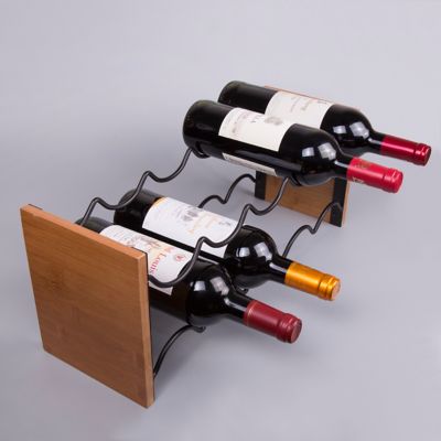 Image showing 2 th Creative Home Acacia Wood and Wire Wine Rack