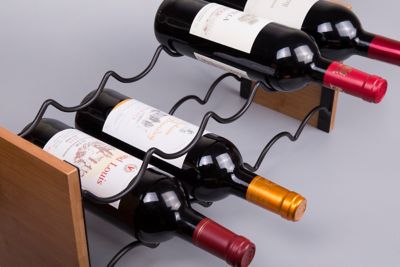 Image showing 3 th Creative Home Acacia Wood and Wire Wine Rack