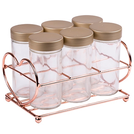 Creative Home Glass Spice Bottle Jars with Rack Organizer, 6-Pack