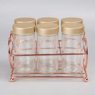 Image showing 2 th Creative Home Glass Spice Bottle Jars with Rack Organizer, 6-Pack