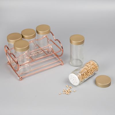 Image showing 4 th Creative Home Glass Spice Bottle Jars with Rack Organizer, 6-Pack