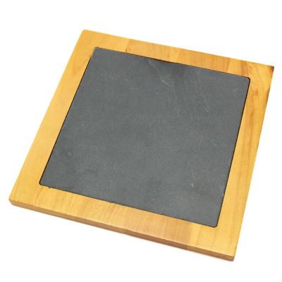 Creative Home 7.5 in. Slate Square Trivet with Pine Wood Trim