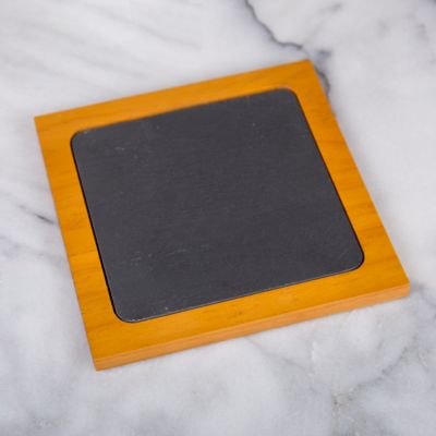 Image showing 1 th Creative Home 7.5 in. Slate Square Trivet with Pine Wood Trim
