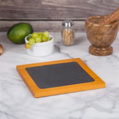 Image showing 2 th Creative Home 7.5 in. Slate Square Trivet with Pine Wood Trim