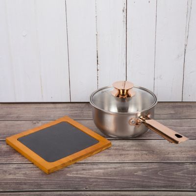 Image showing 3 th Creative Home 7.5 in. Slate Square Trivet with Pine Wood Trim