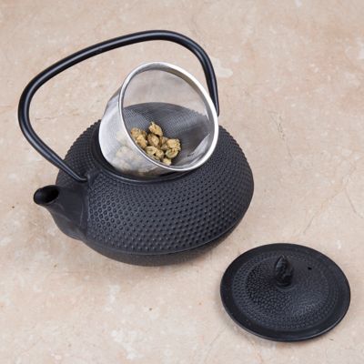 Image showing  30 oz. Cast-Iron Tea Pot with Infuser, Black