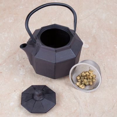 Image showing  34 oz. Cast-Iron Tea Pot with Infuser, Brown