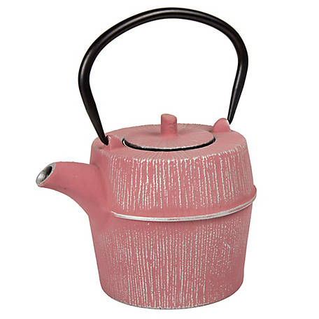 Creative Home 29 oz. Cast-Iron Tea Pot with Infuser, Silver/Pink