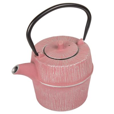 Image showing  29 oz. Cast-Iron Tea Pot with Infuser, Silver/Pink