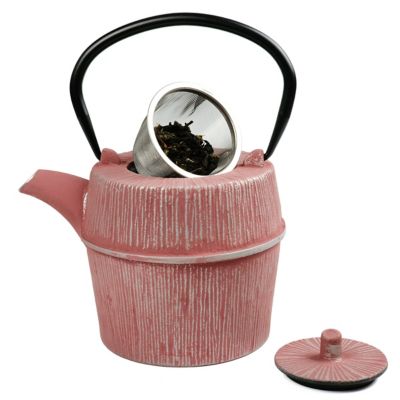 Image showing  29 oz. Cast-Iron Tea Pot with Infuser, Silver/Pink