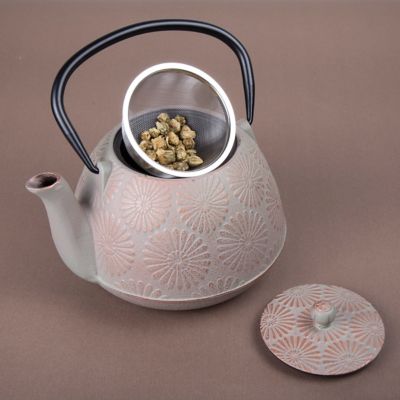 Image showing  40 oz. Cast-Iron Tea Pot with Infuser, Gold/Grey