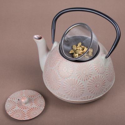 Image showing  40 oz. Cast-Iron Tea Pot with Infuser, Gold/Grey