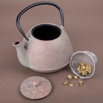Image showing  40 oz. Cast-Iron Tea Pot with Infuser, Gold/Grey