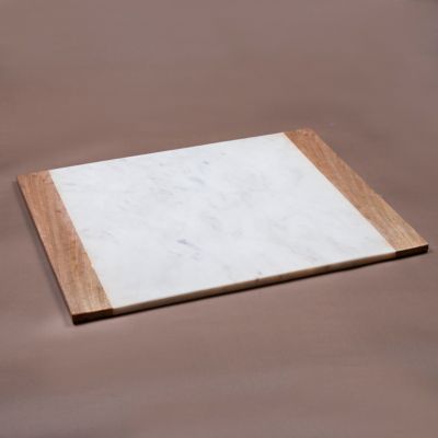 Image showing  Taj Elite White Marble and Mango Wood Pastry Board, 16 in. x 20 in.