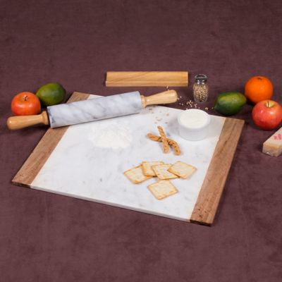 Image showing  Taj Elite White Marble and Mango Wood Pastry Board, 16 in. x 20 in.