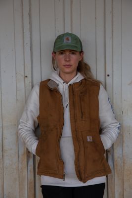 Image showing  Women's Loose Fit Washed Duck Sherpa-Lined Mock Neck Vest