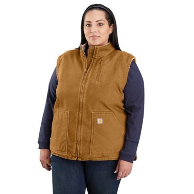 Image showing  Women's Loose Fit Washed Duck Sherpa-Lined Mock Neck Vest