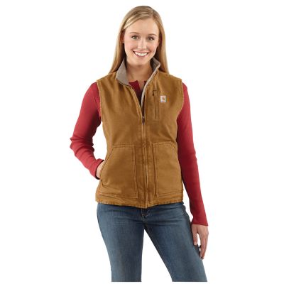 Image showing  Women's Loose Fit Washed Duck Sherpa-Lined Mock Neck Vest