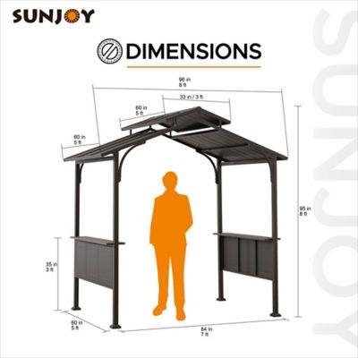 Image showing  5 ft. x 8 ft. Steel Frame 2-Tier Hard-Top Grill Gazebo with Ceiling Hook and Bar Shelves, Brown
