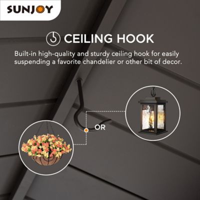 Image showing 5 th Sunjoy 8 x 5ft.Steel Frame 2-Tier Hard-Top Grill Gazebo with Ceiling Hook and Bar Shelves, Brown