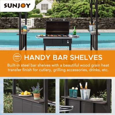 Image showing 7 th Sunjoy 8 x 5ft.Steel Frame 2-Tier Hard-Top Grill Gazebo with Ceiling Hook and Bar Shelves, Brown